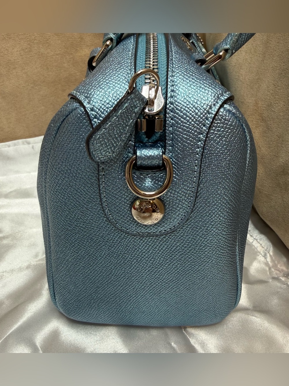 Coach Metallic Blue Mini Bennett Satchel Crossbody Bag Leather - Picture 4 of 15